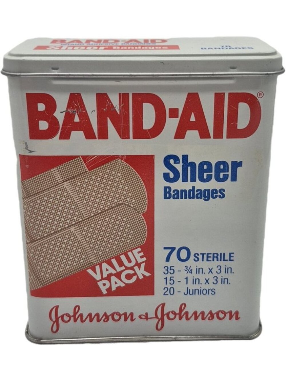 Vintage Band-Aid Metal Tin EMPTY Johnson & Johnson Collectible Storage Box 80s